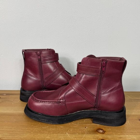 Free People Isla Moto Boot in Wild Mulberry Leather Women's Size 9 - Picture 6 of 8